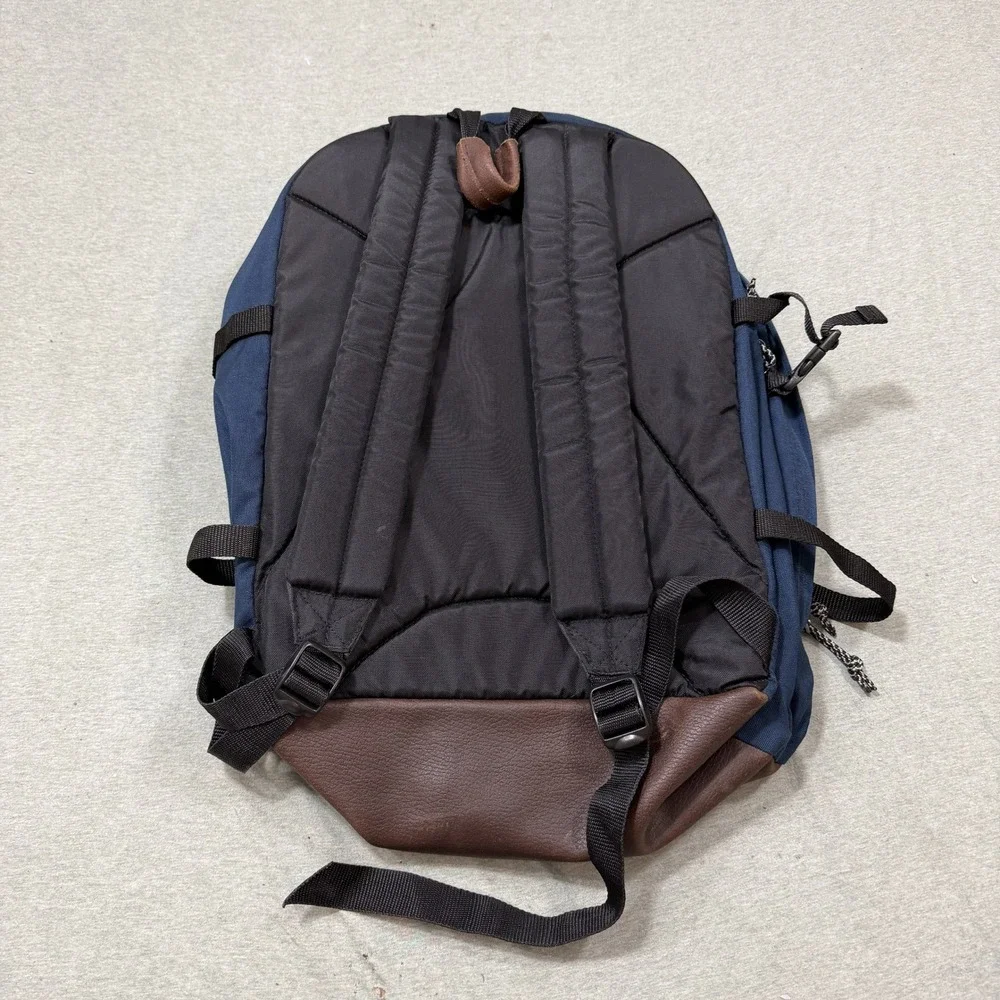Eastpak Backpack Large Navy Blue Vintage Made in USA Leather Bottom Canvas Bag